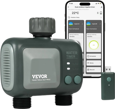 Vevor Sprinkler Timer WiFi Smart Hose Faucet Water Timer 2 Outlets for Yard Watering New
