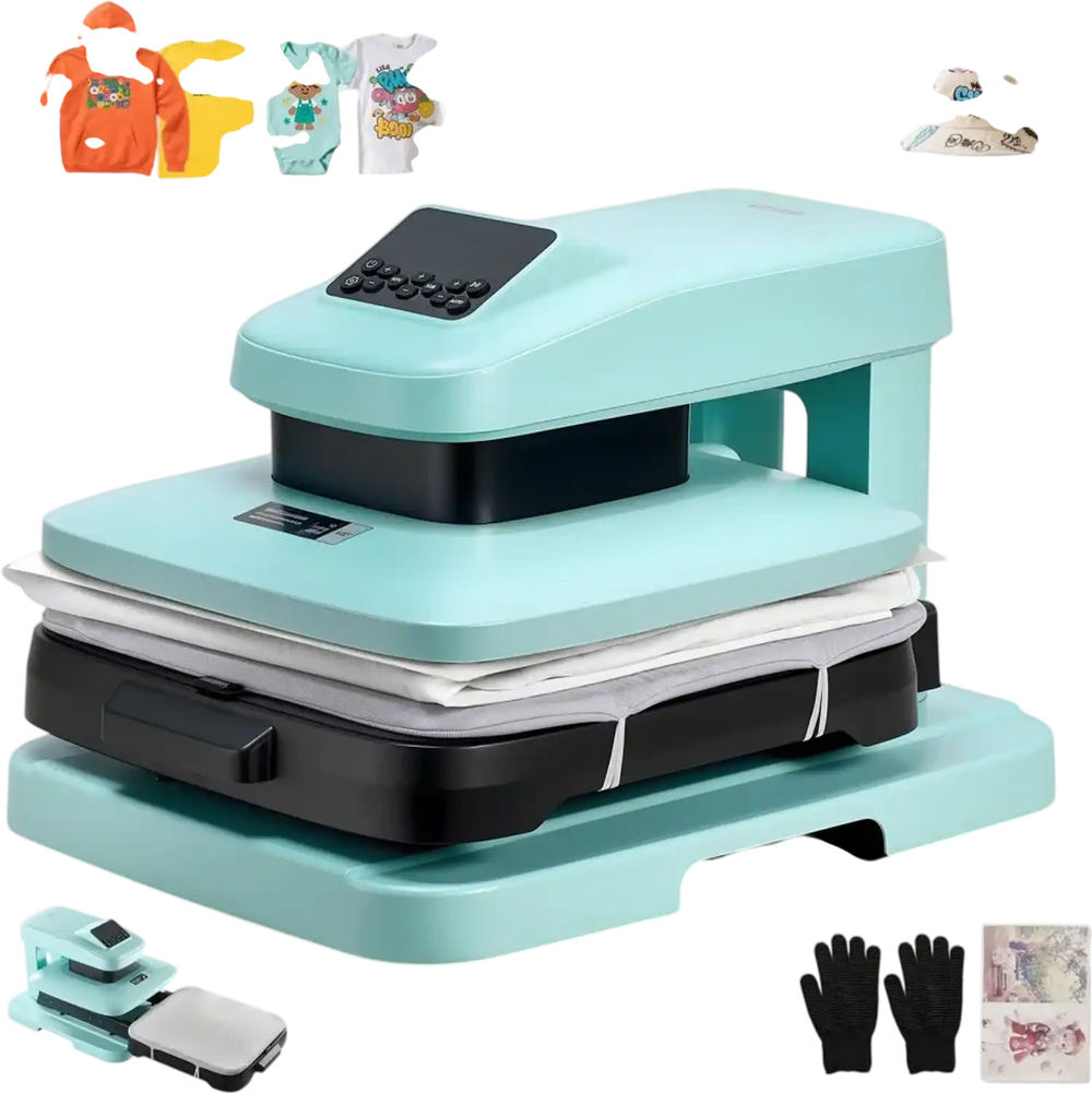 VEVOR Auto Heat Press Machine 15 x 15 inch T-Shirt Press Machine Green, Auto Release and Adjustable Pressure, Digital Display, Rapid and Even Heating, for Sublimation, Vinyl, Heat Transfer Projects
