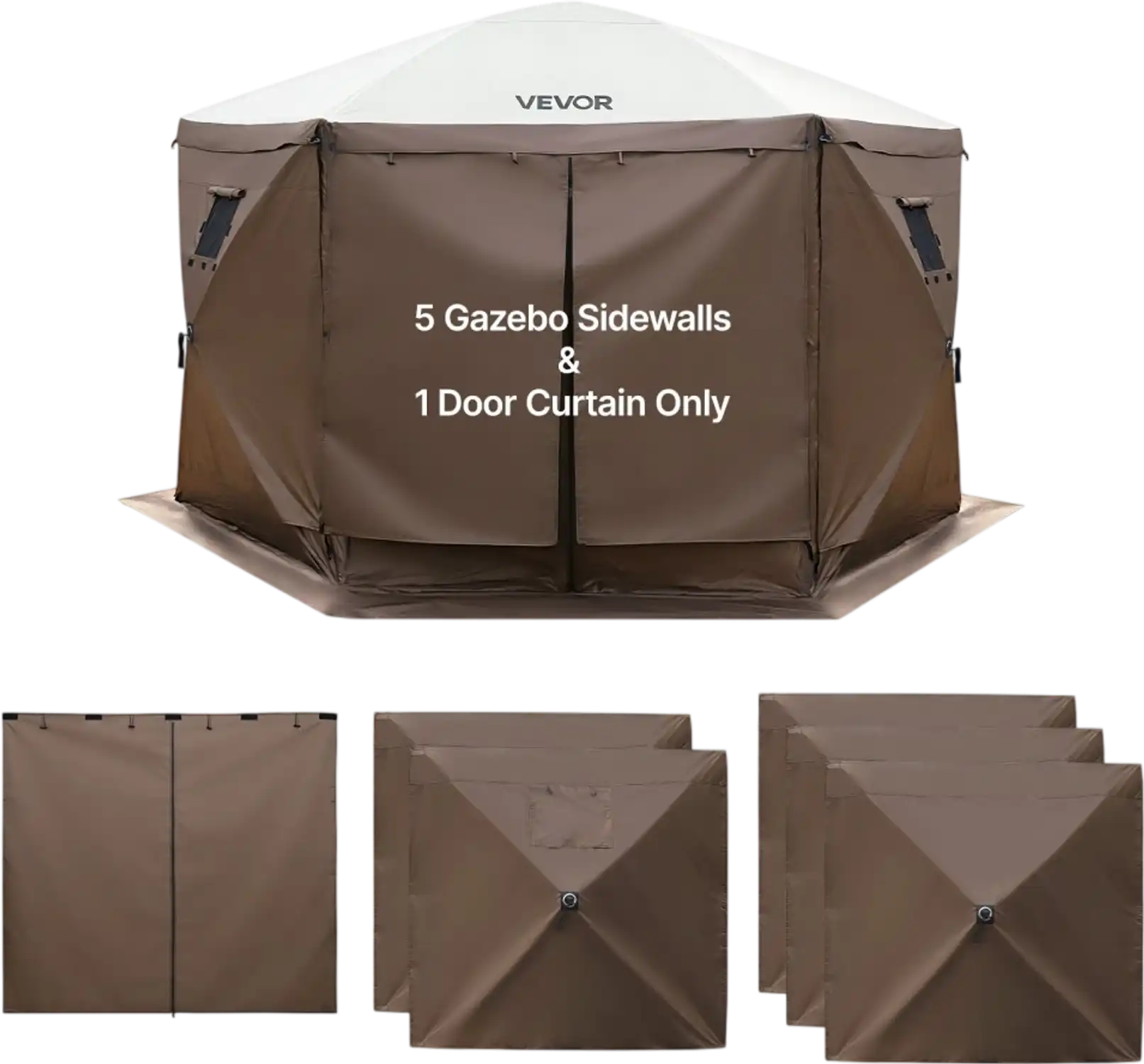Vevor Canopy Sidewalls 5.67' x 4.85' Waterproof Brown 6-Panel Set New