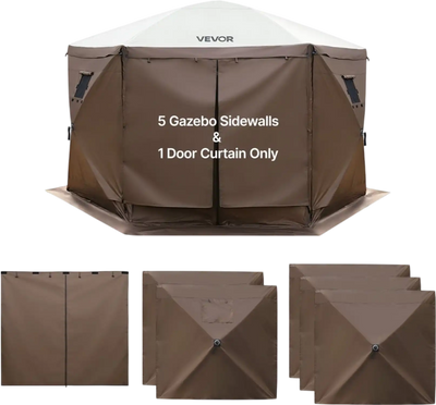 Vevor Canopy Sidewalls 5.67' x 4.85' Waterproof Brown 6-Panel Set New