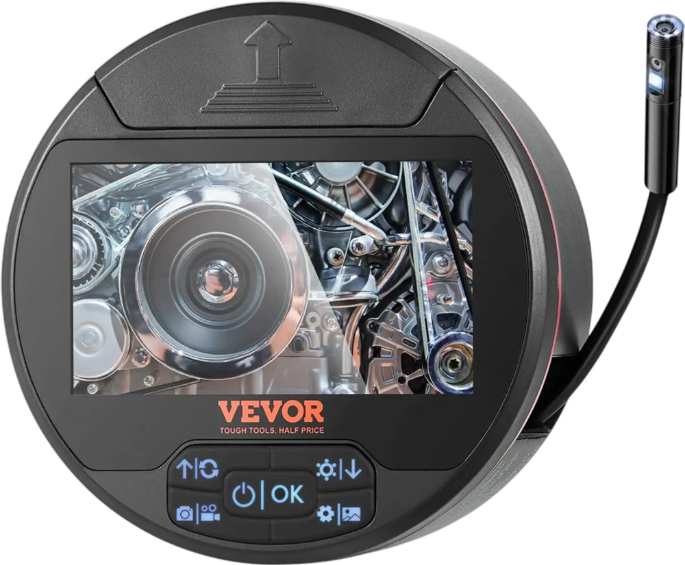 VEVOR Borescope Triple Lens Endoscope Camera with Light, 4.3" IPS Screen Inspection Camera with 8 + 2 Lights, IP67 Waterproof Snake Scope Camera for Automotive, Plumbing (16.4FT Cable, 32GB Card)