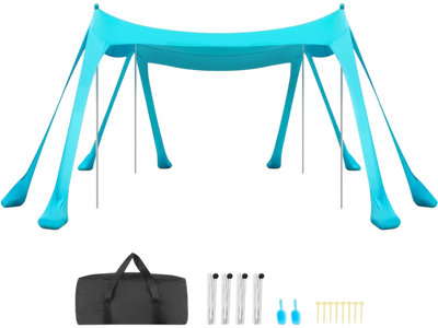 VEVOR Beach Tent Sun Shelter, UPF50+ Sun Protection, 6.6 ft Tall, 10 x 10 ft, Easy Pop Up Beach Canopy with Sandbags, Stability Poles, Sand Shovels, Portable Shade for Family, Camping, Fishing, Green