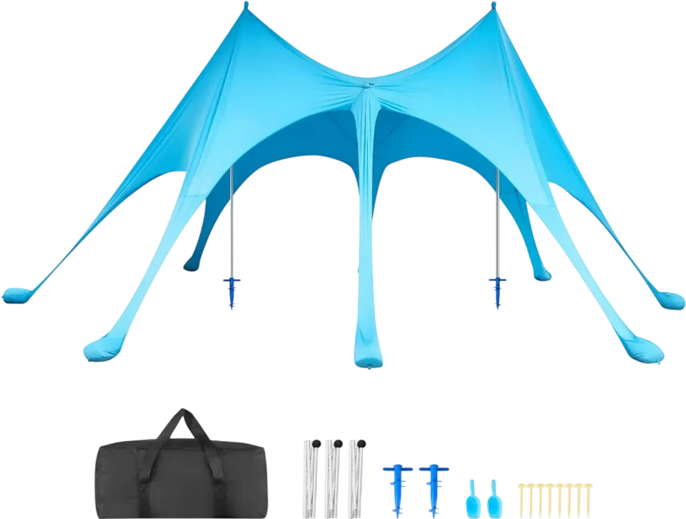 VEVOR Beach Tent Sun Shelter, UPF50+ Sun Protection, 9.2 ft Tall, 20 x 13 ft, Easy Pop Up Beach Canopy with Sandbags, Stability Poles, Sand Shovels, Portable Shade for Family Outings, Camping, Fishing