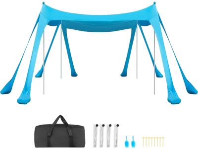 VEVOR Beach Tent Sun Shelter, UPF50+ Sun Protection, 6.6 ft Tall, 10 x 10 ft, Easy Pop Up Beach Canopy with Sandbags, Stability Poles, Sand Shovels, Portable Shade for Family, Camping, Fishing, Blue