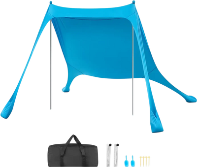 VEVOR Beach Tent Sun Shelter, UPF50+ Sun Protection, 6.6 ft Tall, 7.5x7.5 ft, Easy Pop Up Beach Canopy with Sandbags, Stability Poles, Sand Shovels, Portable Shade for Family Outings, Camping, Fishing