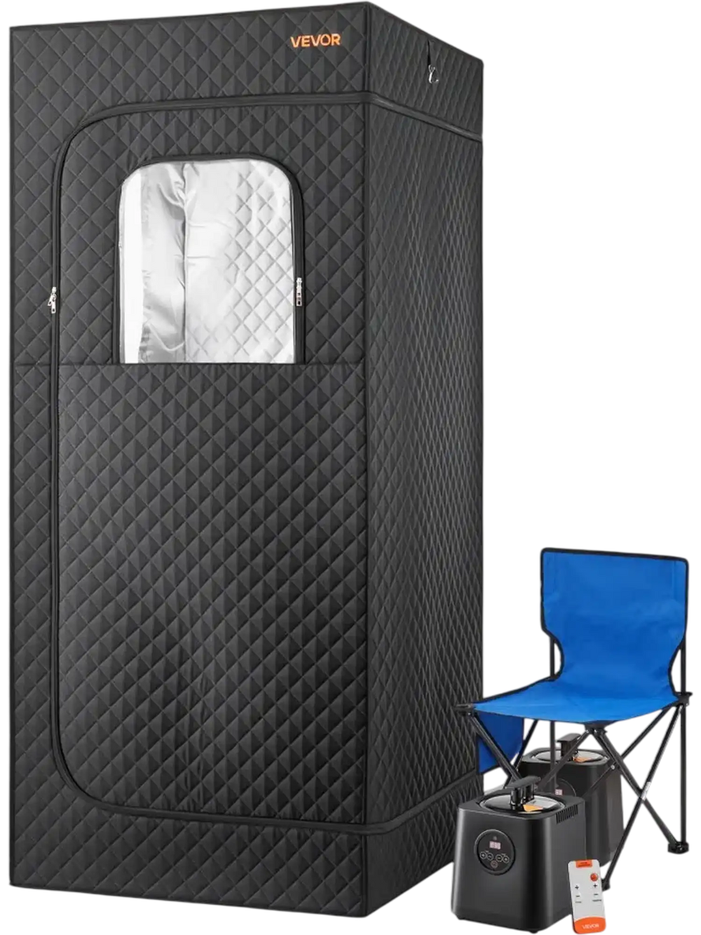 VEVOR Upgraded Portable Steam Sauna for Home, 1 Person Full Body Home Spa Tent with Steamer & 1 Foldable Chairs & Remote & Essential Oil Box,Heavy-Duty Stainless Steel Frame Sauna Box, (Black)