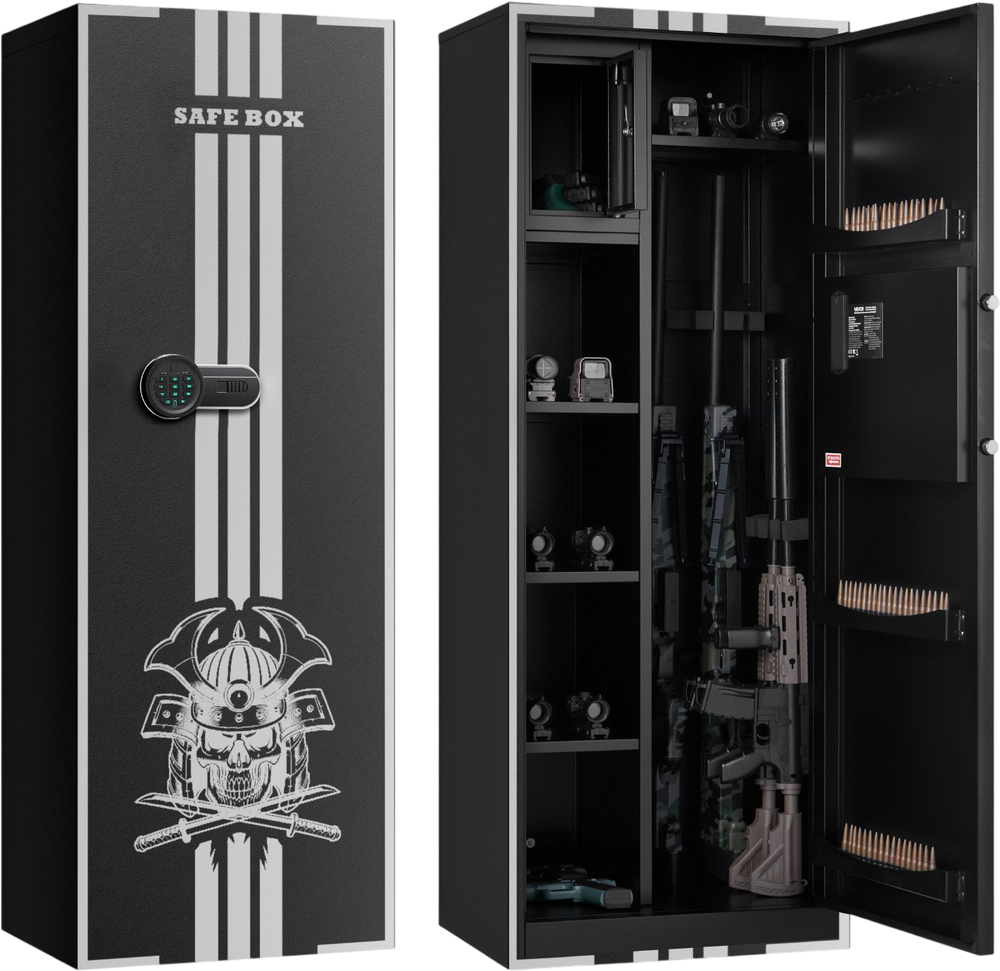 VEVOR 4 Gun Safe, Long Gun Cabinet for Rifles and Pistols, Quick Access Rifle Safe with 3 Ammo Slots and 2 Adjustable Racks, Large Digital Cabinet with Key and Password Lock