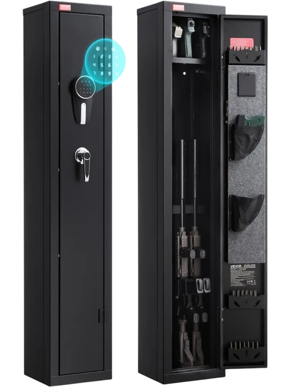 VEVOR Gun Safe, Heavy Duty Cold-Rolled Steel Fireproof Rifle Cabinet with Digital Keypad & Key, Large Long Gun Cabinet with Magazine and LED Lighting, Adjustable Racks for Rifles, Pistols, Shotgun