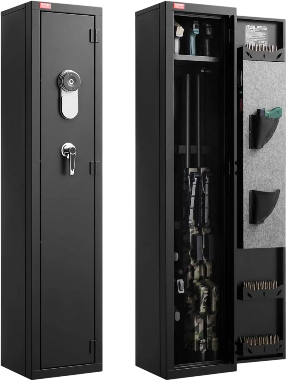VEVOR Gun Safe, Heavy Duty Cold-Rolled Steel Fireproof Rifle Cabinet with Fingerprint, Digital Keypad & Key, Large Long Gun Cabinet with Magazine and LED, Adjustable Racks for Rifles, Pistols, Shotgun