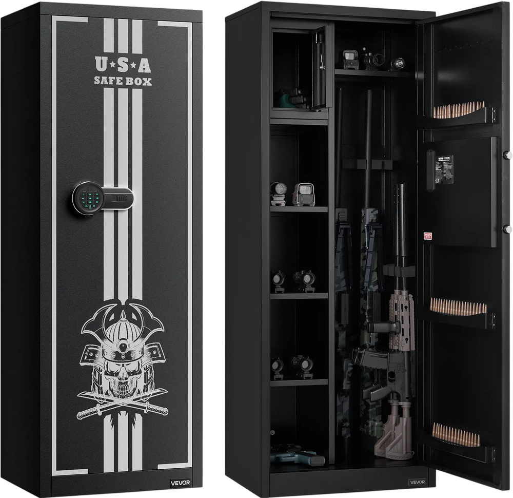 VEVOR 4 Gun Safe, Long Gun Cabinet for Rifles and Pistols, Quick Access Rifle Safe with 3 Ammo Slots and 2 Adjustable Racks, Large Digital Cabinet with Key and Password Lock