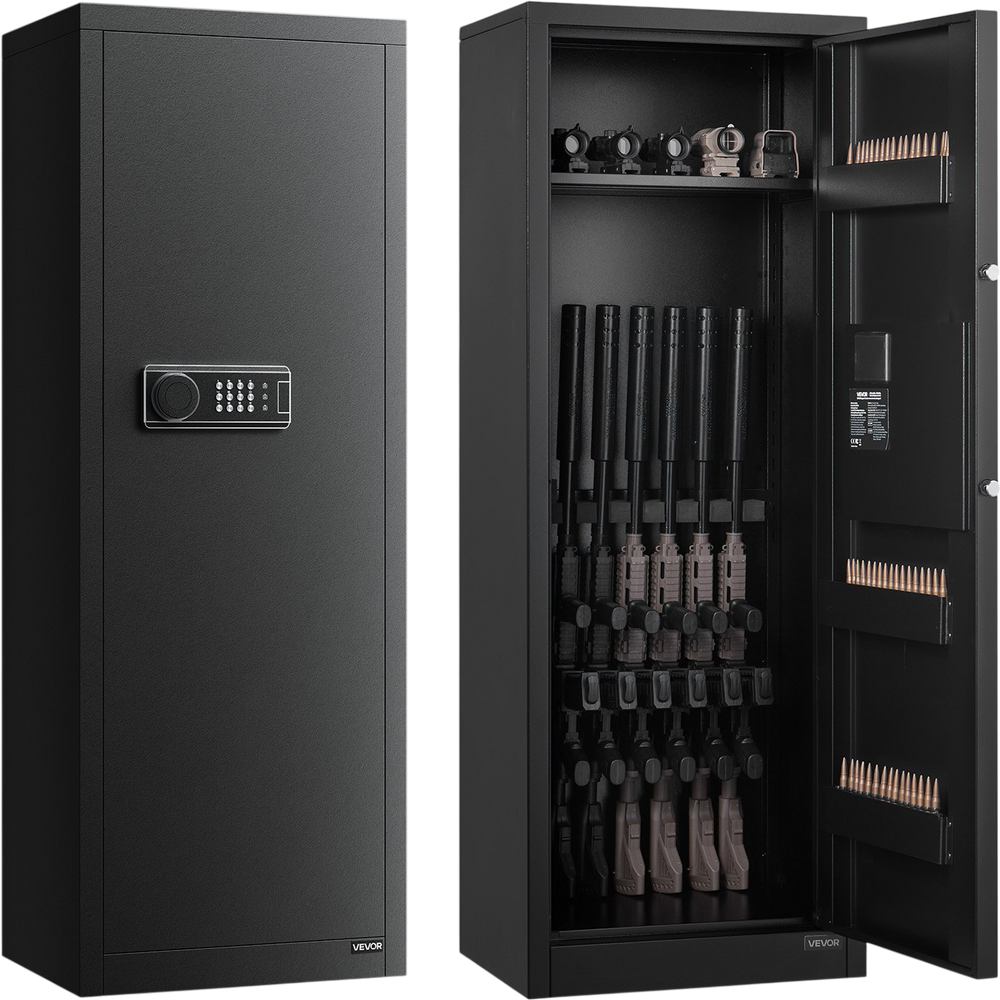 VEVOR 6-8 Gun Safe, Long Gun Cabinet for Rifles and Pistols, Quick Access Rifle Safe with 3 Ammo Slots and 2 Adjustable Racks, Large Digital Cabinet with Key and Password Lock