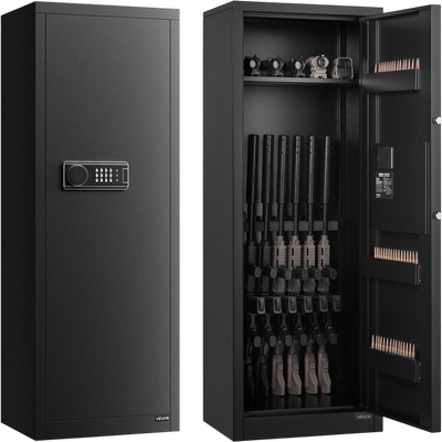 VEVOR 6-8 Gun Safe, Long Gun Cabinet for Rifles and Pistols, Quick Access Rifle Safe with 3 Ammo Slots and 2 Adjustable Racks, Large Digital Cabinet with Key and Password Lock