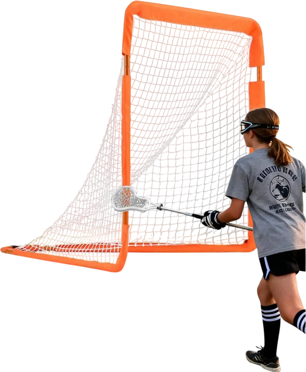 VEVOR Lacrosse Goal, 4' x 4' Small Kids Lacrosse Net, Folding Portable Lacrosse Goal with Carry Bag, Iron Frame Backyard Training Equipment, Quick & Easy Setup, Perfect for Youth Training, Orange