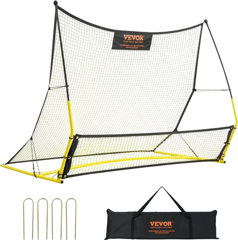 VEVOR Soccer Trainer, 2-IN-1 Portable Soccer Rebounder Net, 71"x40" Iron Soccer Practice Equipment, Sports Football Rebounder Wall with Portable Bag, Perfect for Team Solo Training, Passing, Volley