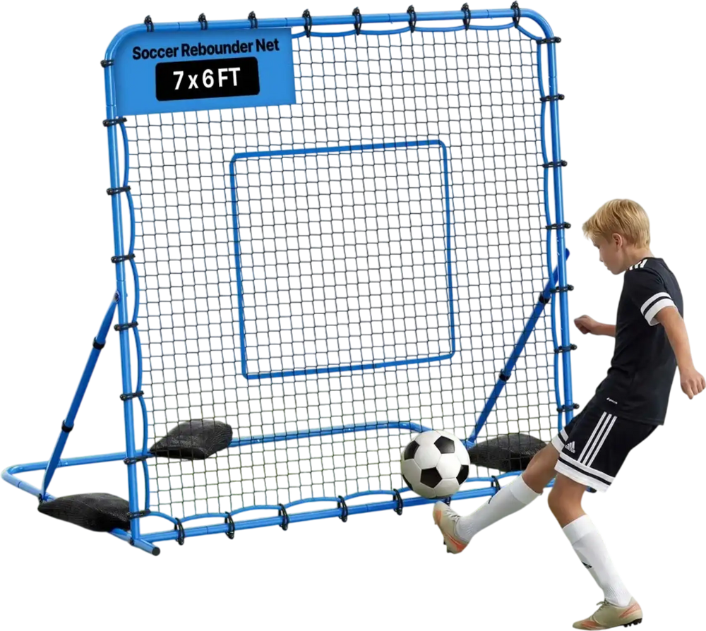 VEVOR Soccer Rebounder Net, Quick-Switch Angle Soccer Goal Rebounder for Control, Passing Practice, Heavy-Duty Iron Frame & PE Net, Easy Setup Ball Training Aids & Equipment for Teens&Adults,7 x 6 ft