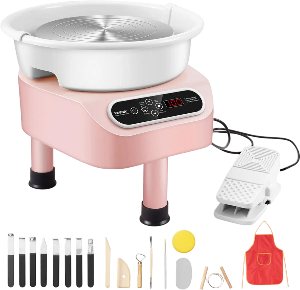 VEVOR Pottery Wheel, 350W Electric Wheel for Pottery with Foot Pedal and LCD Touch Screen,10 inch Pottery Forming Machine,  Direct Drive Ceramic Wheel with 3 Support Legs for DIY Art Craft, Pink