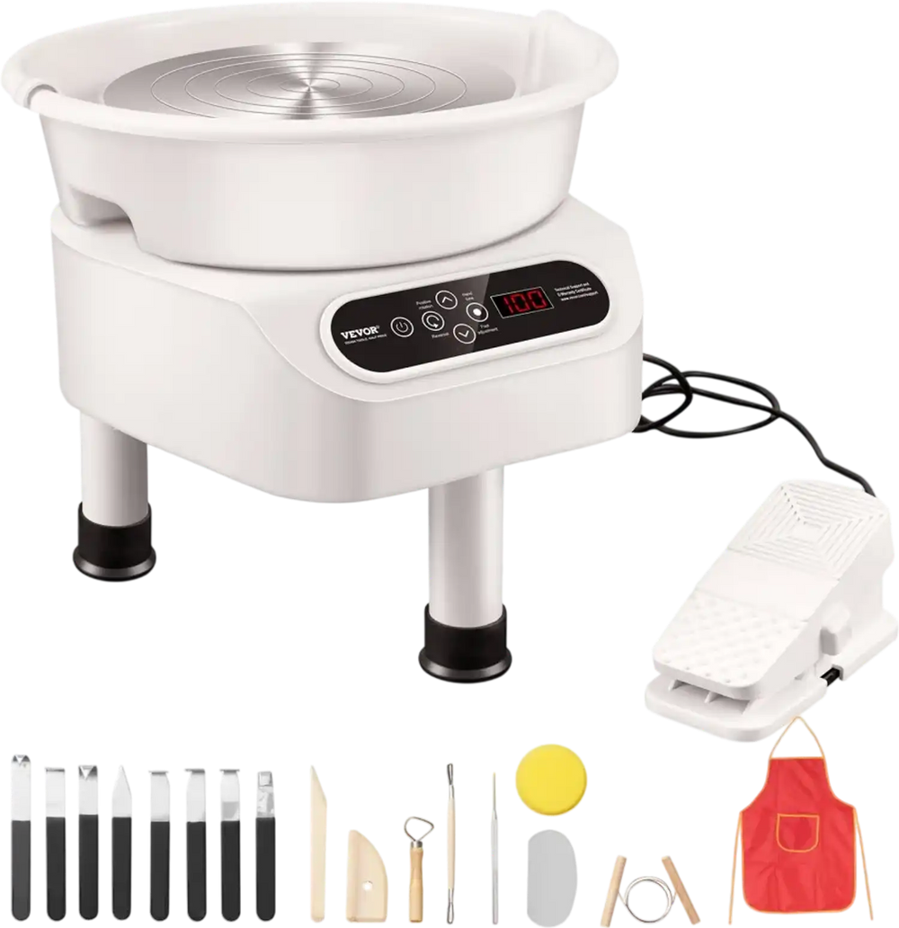 VEVOR Pottery Wheel, 11 inch Pottery Forming Machine, 450W Electric Wheel for Pottery with Foot Pedal and LCD Touch Screen, Direct Drive Ceramic Wheel with 3 Support Legs for DIY Art Craft, White