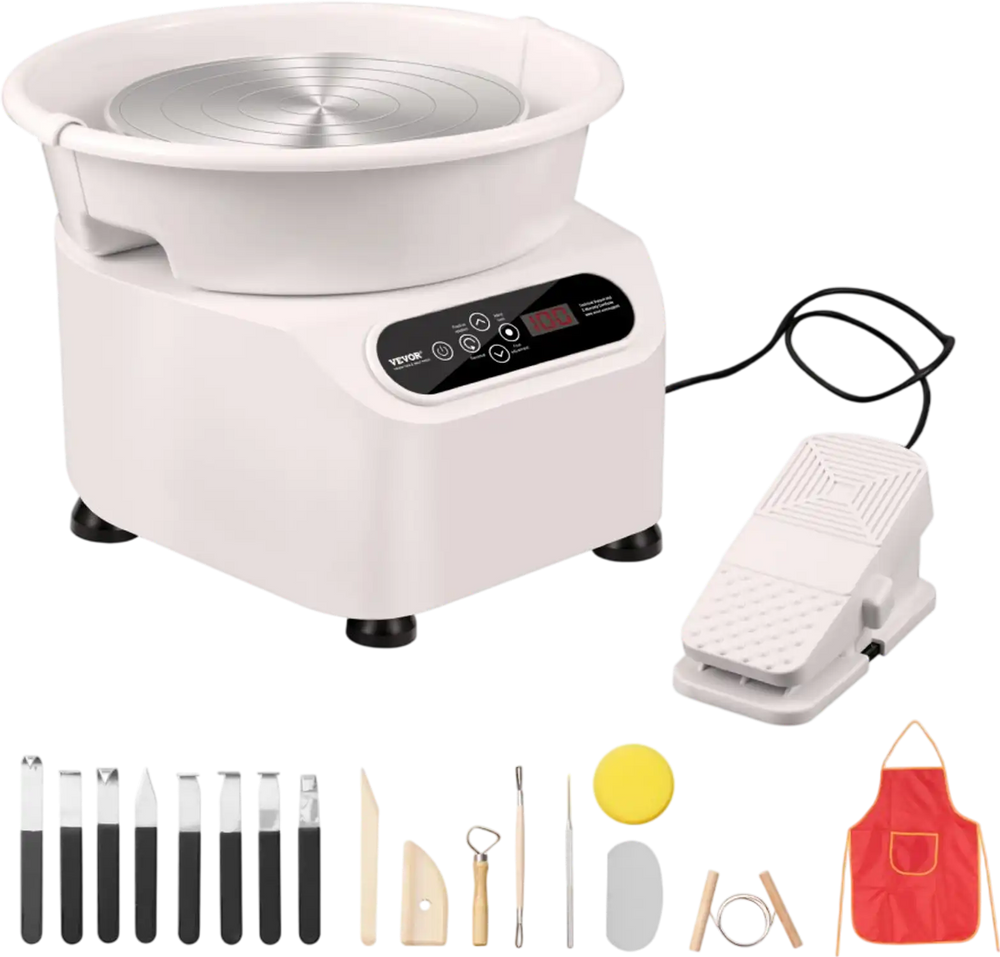 VEVOR Pottery Wheel, 11 inch Pottery Forming Machine, 350W Electric Wheel for Pottery with Foot Pedal and LCD Touch Screen, Direct Drive Ceramic Wheel with Shaping Tools for DIY Art Craft, White