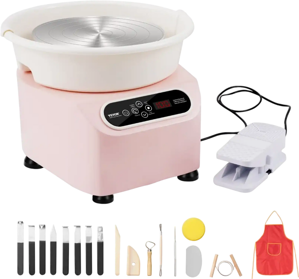 VEVOR Pottery Wheel, 11 inch Pottery Forming Machine, 450W Electric Wheel for Pottery with Foot Pedal and LCD Touch Screen, Direct Drive Ceramic Wheel with Shaping Tools for DIY Art Craft, Pink