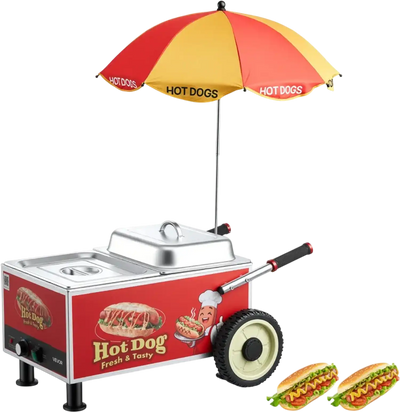Vevor Hot Dog Steamer Cart Portable Stainless Steel 1200W Temp Adjustable with Umbrella New