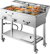 VEVOR Outdoor Propane Fryer & Griddle Combo, 3 Burners (11,600 BTU Each), Commercial Stainless Steel Frying Cart with Wheels, 2 Fryer Baskets & 3 Food Pans, for Hot Dogs, Fried Chicken, Fries, Meats
