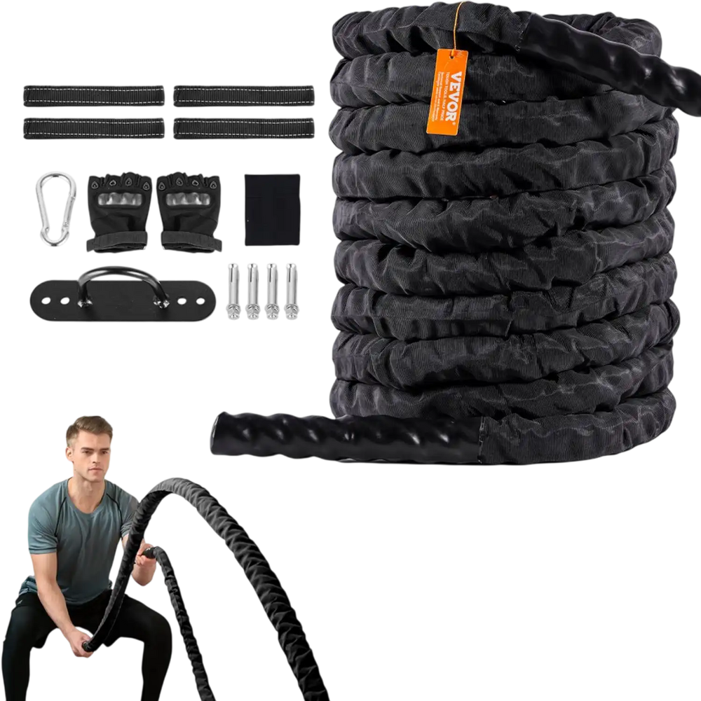 VEVOR Battle Rope, 1.5 Inch Diameter 40Ft Length Polyester Exercise Rope, Battle Exercise Equipment with Protective Sleeve & Anchor, Heavy Weighted Rope for Home Gym Workout Core Strength Training