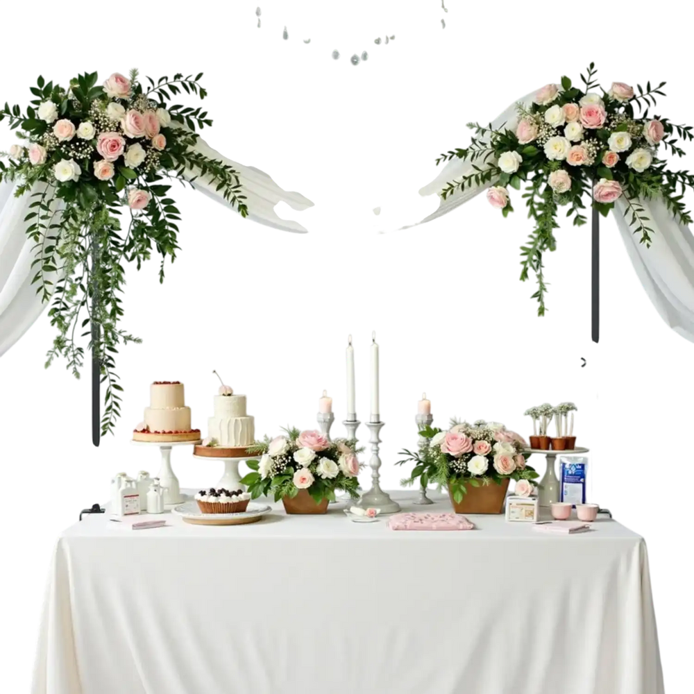 VEVOR Over The Table Rod Stand with Clamps, 13"-42" Tall & 28"-98" Length Adjustable, Metal Table Arch Stand, Tabletop Balloon Arch Frame for Wedding Birthday Party Christmas Decorations, Black