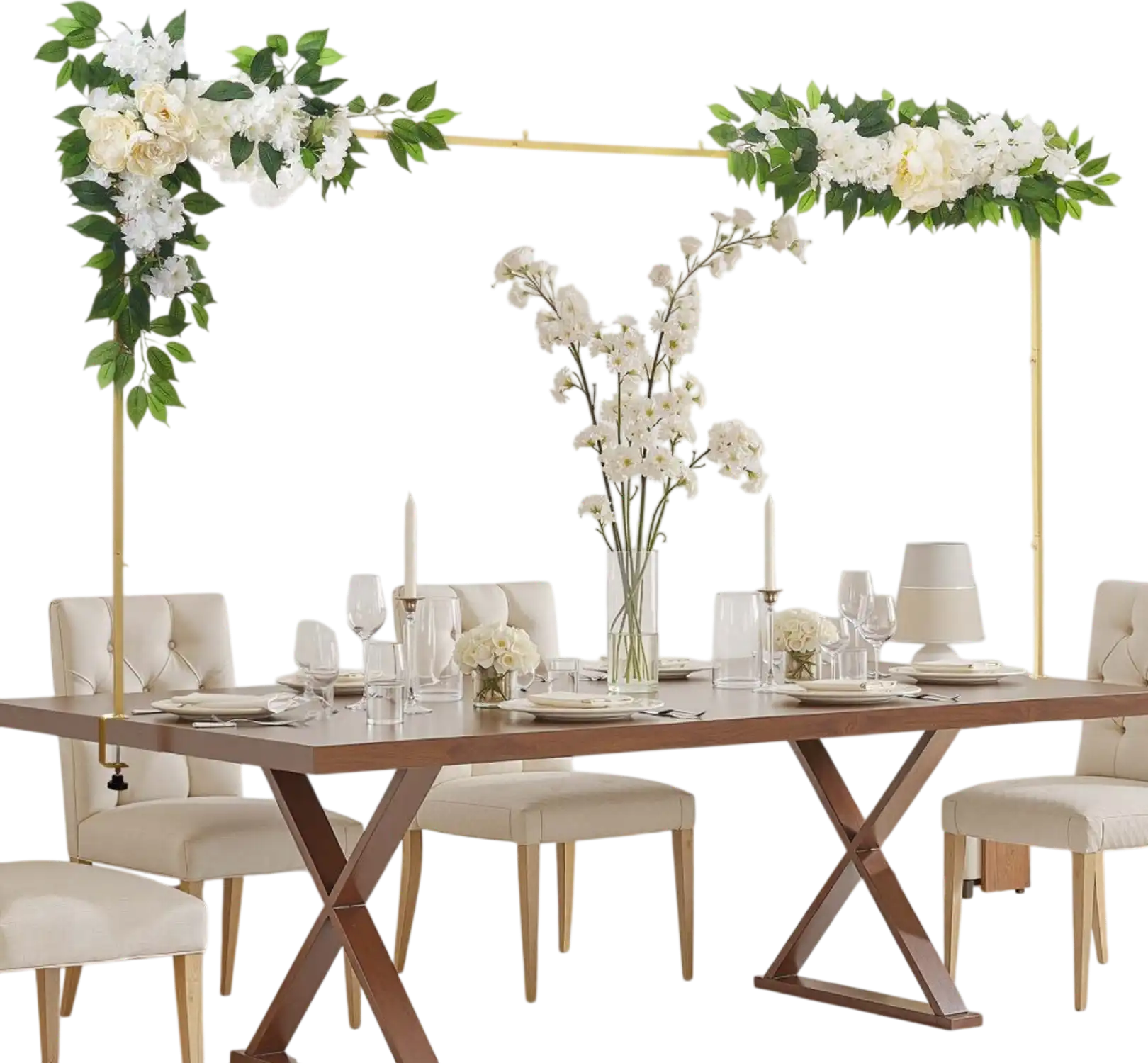 Vevor Over-the-Table Rod Stand Adjustable Gold Frame with Floral Accessories New