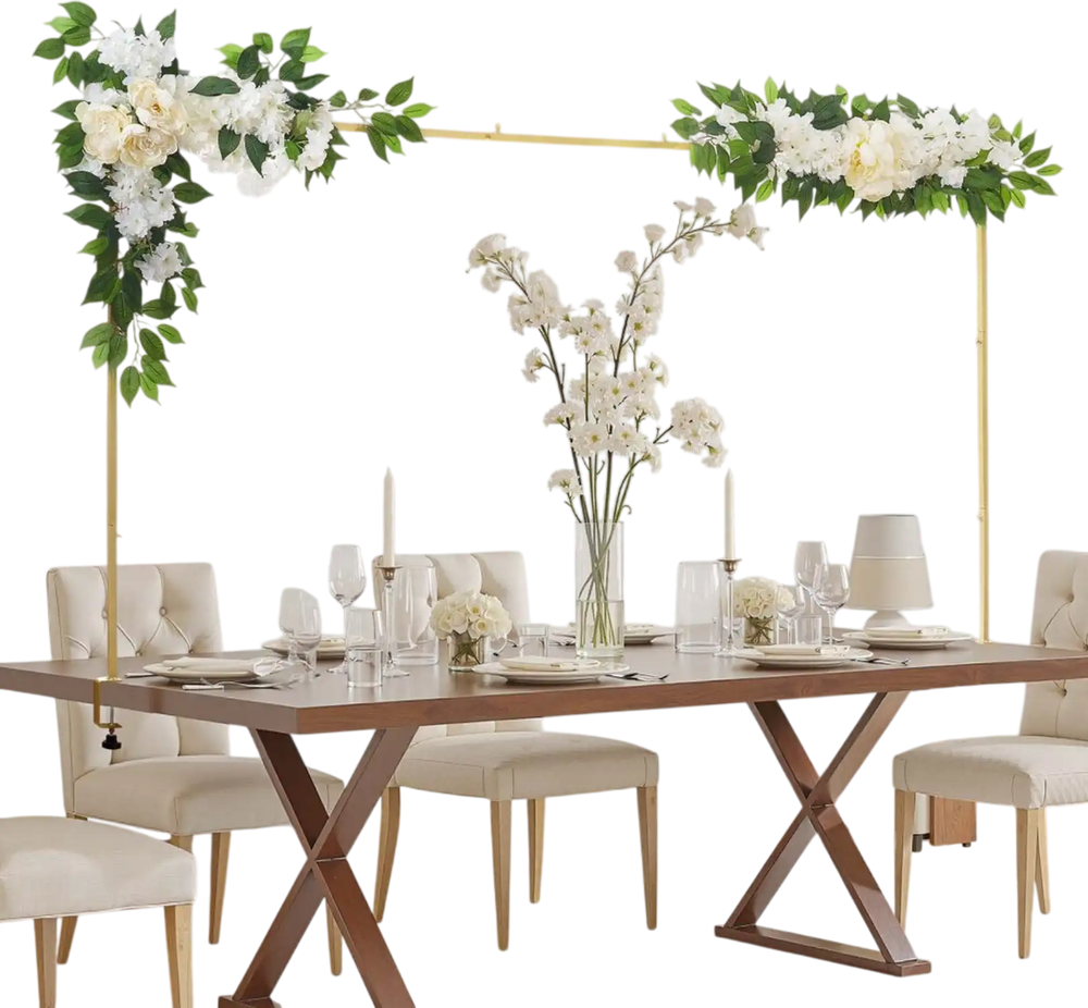 VEVOR Over the Table Rod Stand with Clamps, Adjustable 28"-98" Length & 13"-42" Height, Table Arch Stand with Floral Accessories, Gold Balloon Frame for Wedding Birthday Party Christmas Decoration