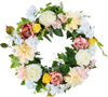 VEVOR Artificial Decorative Wreath, 24 in, White Pink Yellow, Decorated with Peonies, Hydrangeas, Year Round Wreath for All Seasons Indoor and Outdoor Home Wall Window Festival Wedding Decorations