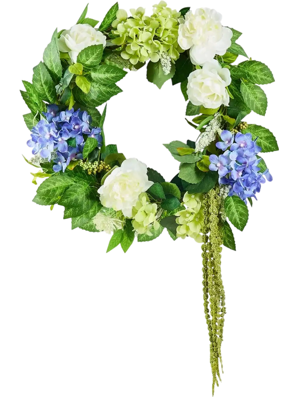VEVOR Artificial Decorative Wreath, 23 in, Blue White Green, Decorated with Hydrangeas, Roses, Berries, Vines, Year Round Wreath for All Seasons Indoor and Outdoor Home Wall Window Festival Decor