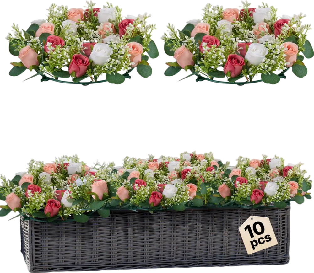 VEVOR Artificial Rose Wreath, 14-Inch Diameter Faux Flower Wreath with Pink and White Roses, Flower Arrangement Centerpiece for Valentine's, Mother's Day, Party, Wedding and Home Table Décor, 10 PCS