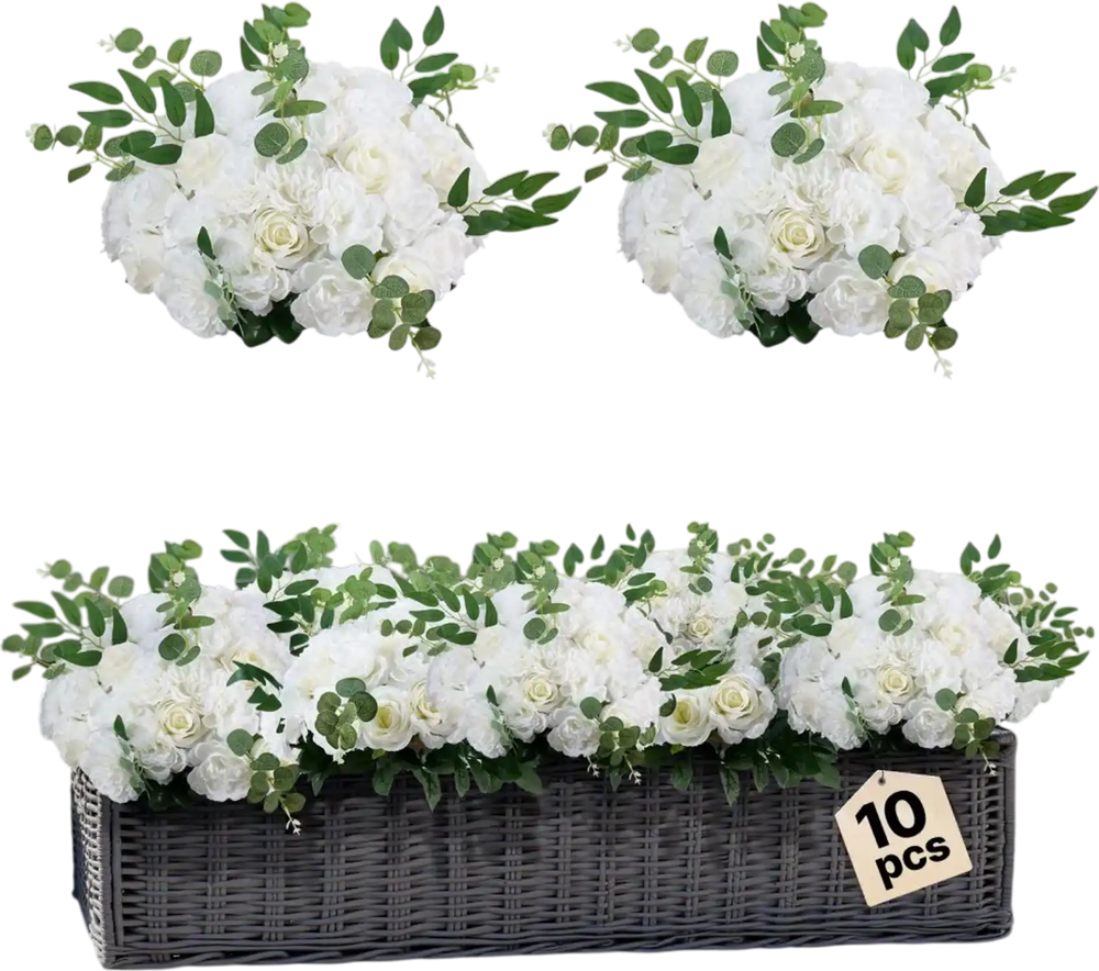 VEVOR Flower Balls Arrangement Bouquet 10 PCS, 17.7-Inch Diameter Artificial Flower Balls Wedding White Roses Centerpieces, Faux Flowers Arrangements for Wedding Centerpiece Home Table Decorations