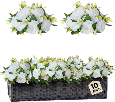 VEVOR Flower Balls Arrangement Bouquet 10 PCS, 9.5-Inch Diameter Artificial Flower Balls Wedding Rose Centerpieces, Faux Flowers Arrangements for Wedding Centerpiece Home Table Decorations, White