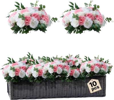 VEVOR Flower Ball Arrangement Bouquet 10 PCS, 17.7-Inch Diameter Artificial Flower Balls Wedding Table Centerpieces, Rose Arrangements for Wedding Centerpiece Home Decorations, Pink and White Roses