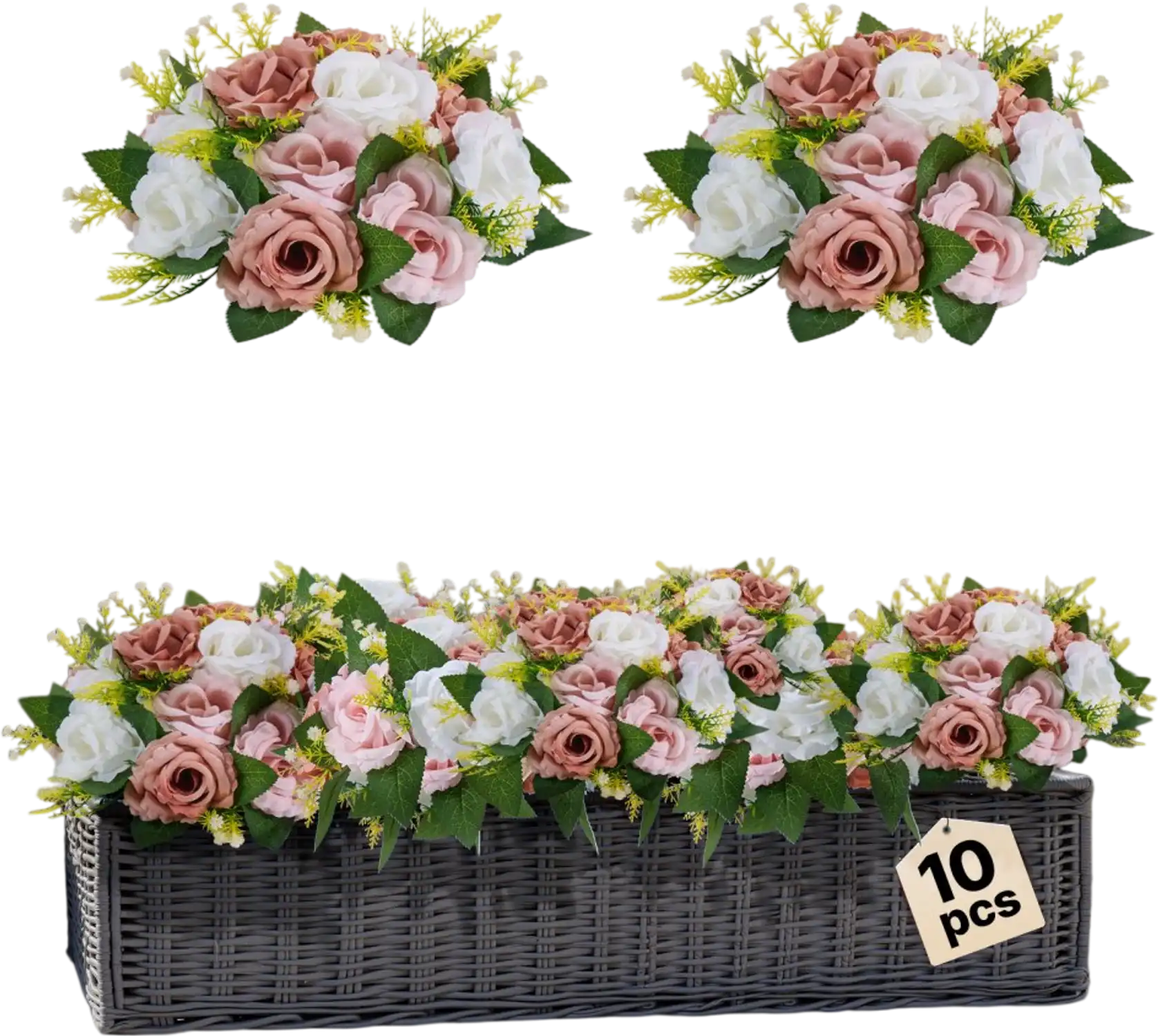 Vevor Flower Ball Arrangement Bouquet Pink White Roses 10-Pc 9.5