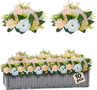 VEVOR Flower Ball Arrangement Bouquet 10 PCS, 9.5-Inch Diameter Artificial Flower Balls Wedding Table Centerpieces, Rose Arrangements for Wedding Centerpiece Home Decoration, Champagne & White Roses