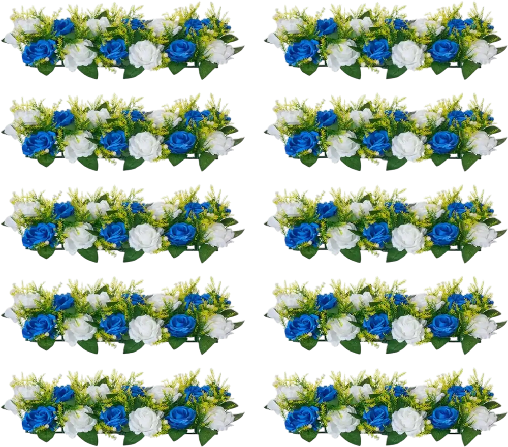VEVOR Flower Ball Arrangement Bouquet 10 PCS, 19.6 x 8.6 Inch Artificial Flower Balls Wedding Table Centerpieces, Faux Rose Arrangements for Wedding Centerpiece Home Decoration, Blue and White Roses