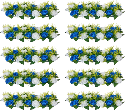 VEVOR Flower Ball Arrangement Bouquet 10 PCS, 19.6 x 8.6 Inch Artificial Flower Balls Wedding Table Centerpieces, Faux Rose Arrangements for Wedding Centerpiece Home Decoration, Blue and White Roses