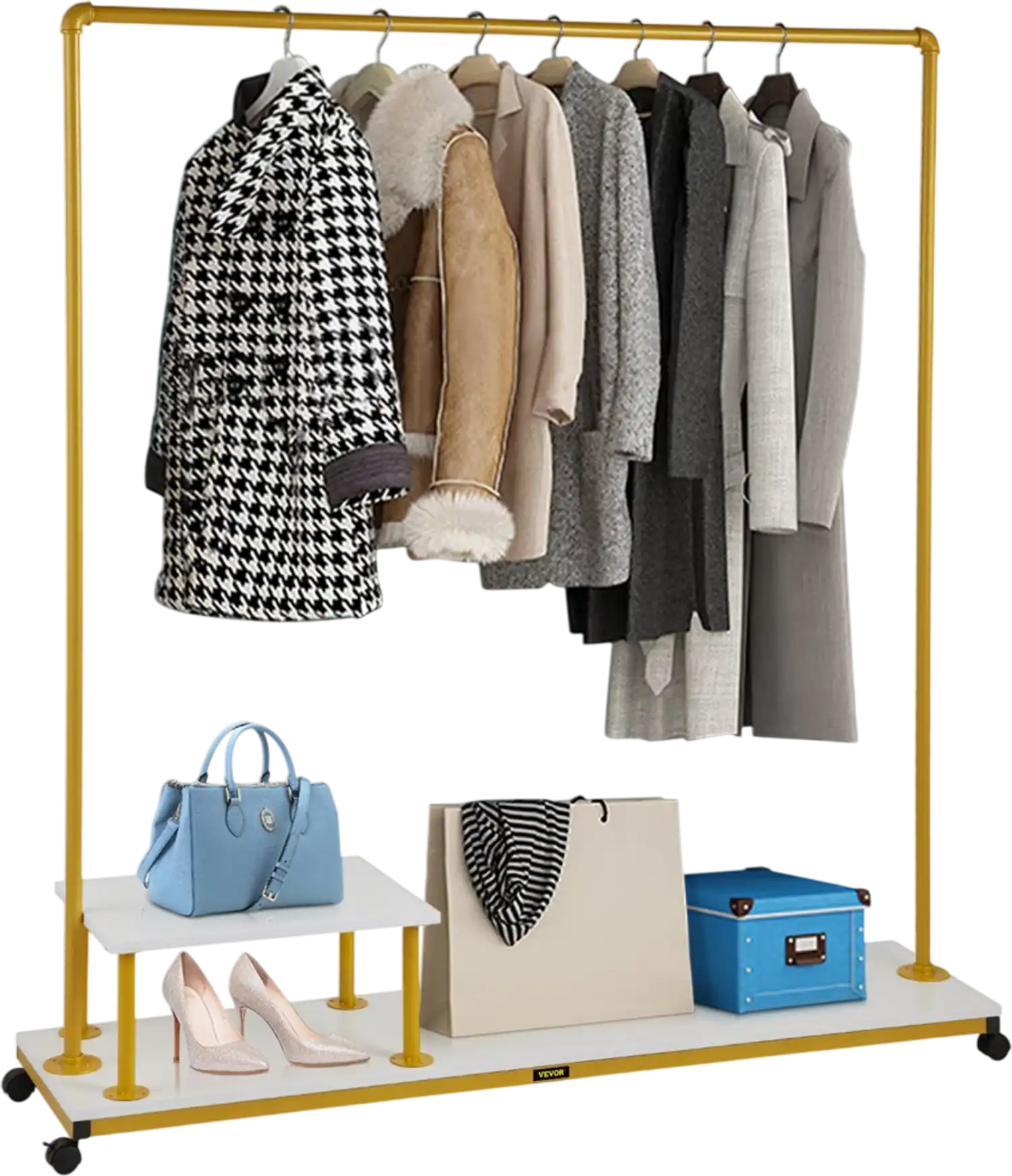 Vevor Garment Rack Rolling Clothes Organizer with Side Shelf & Bottom Shelf 59.1