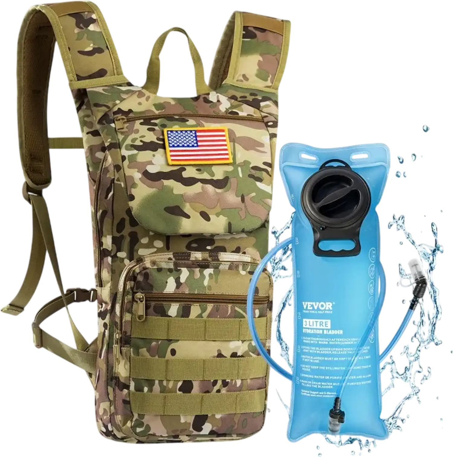 Vevor Hydration Backpack Tactical Molle 18L Daypack with 3L TPU Water Bladder New