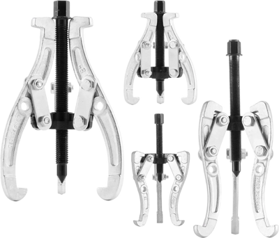 VEVOR Gear Puller Set, 3 in/4 in/6 in/8 in 3 Jaw Bearing Puller with Reversible Jaws, 2 Jaw/3 Jaw Pulley Puller Tool, 4 PCS Heavy Duty Bearing Puller Tool Kit for Pulley Gear Bearing Flywheel Removal