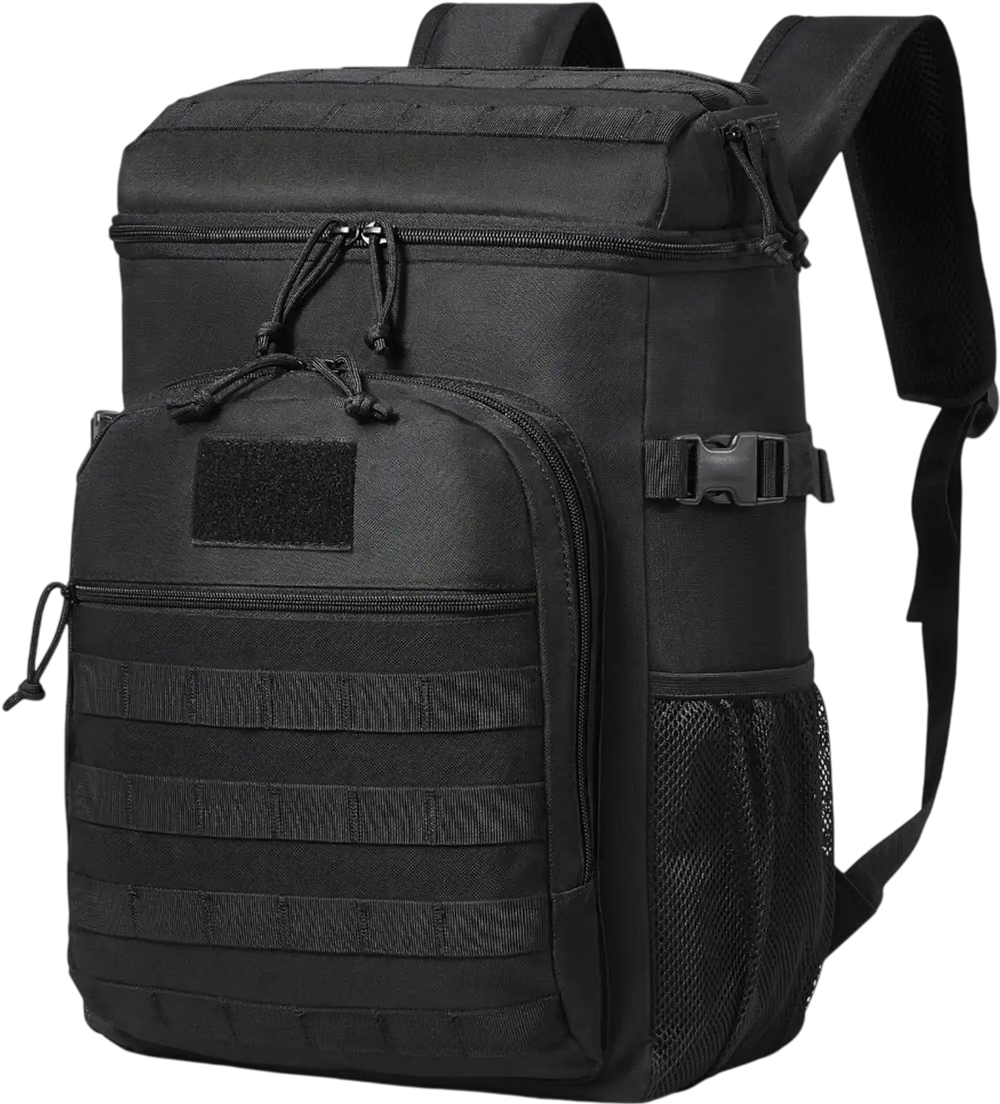 Cooler Bag, 25L Insulated Lunch Bag with Molle Design and Multi-pocket, 600D Cooler Lunch Box with Removable Storage Bags, Soft Cooler for Office, Picnic, Hiking, Beach or Beverage, Black