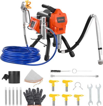 VEVOR Stand Airless Paint Sprayer, 1500W, 3300PSI High Pressure Airless Sprayer, Cleaning Brush, Hose, Extension Rod, Nozzles, Electric Spray Paint Machine for Large Apartments, Factory Buildings