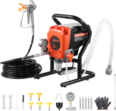 VEVOR Stand Airless Paint Sprayer, 900W, 3300PSI High Pressure Airless Sprayer, Cleaning Brush, Hose, Extension Rod, Nozzles, Electric Spray Paint Machine for Interior or Exterior of House, Fence