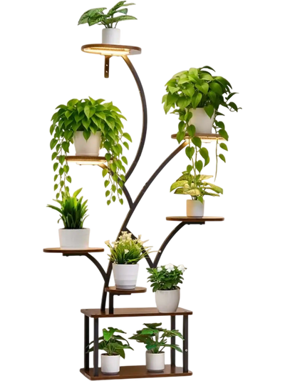 VEVOR Plant Stand Indoor with Grow Lights, 62 in Tall 8-Tier Lighted Plant Shelf, Metal Corner Plants Holder, 3 Timer & 10 Brightness, Tree-Shaped Flower Display Rack for Living Room Balcony Decor