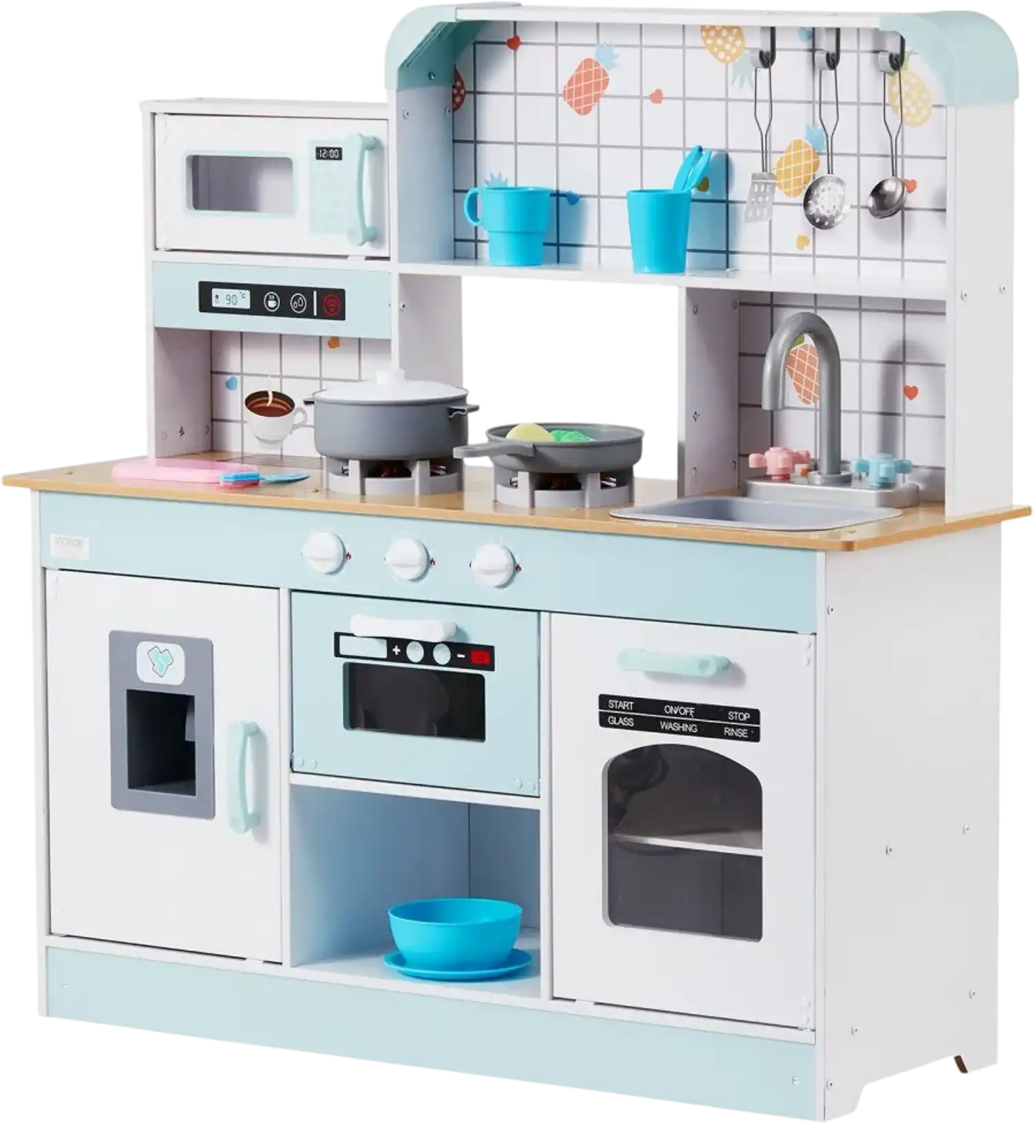Vevor Play Kitchen Wooden Toy Kitchen Set with Lights and Sounds White New