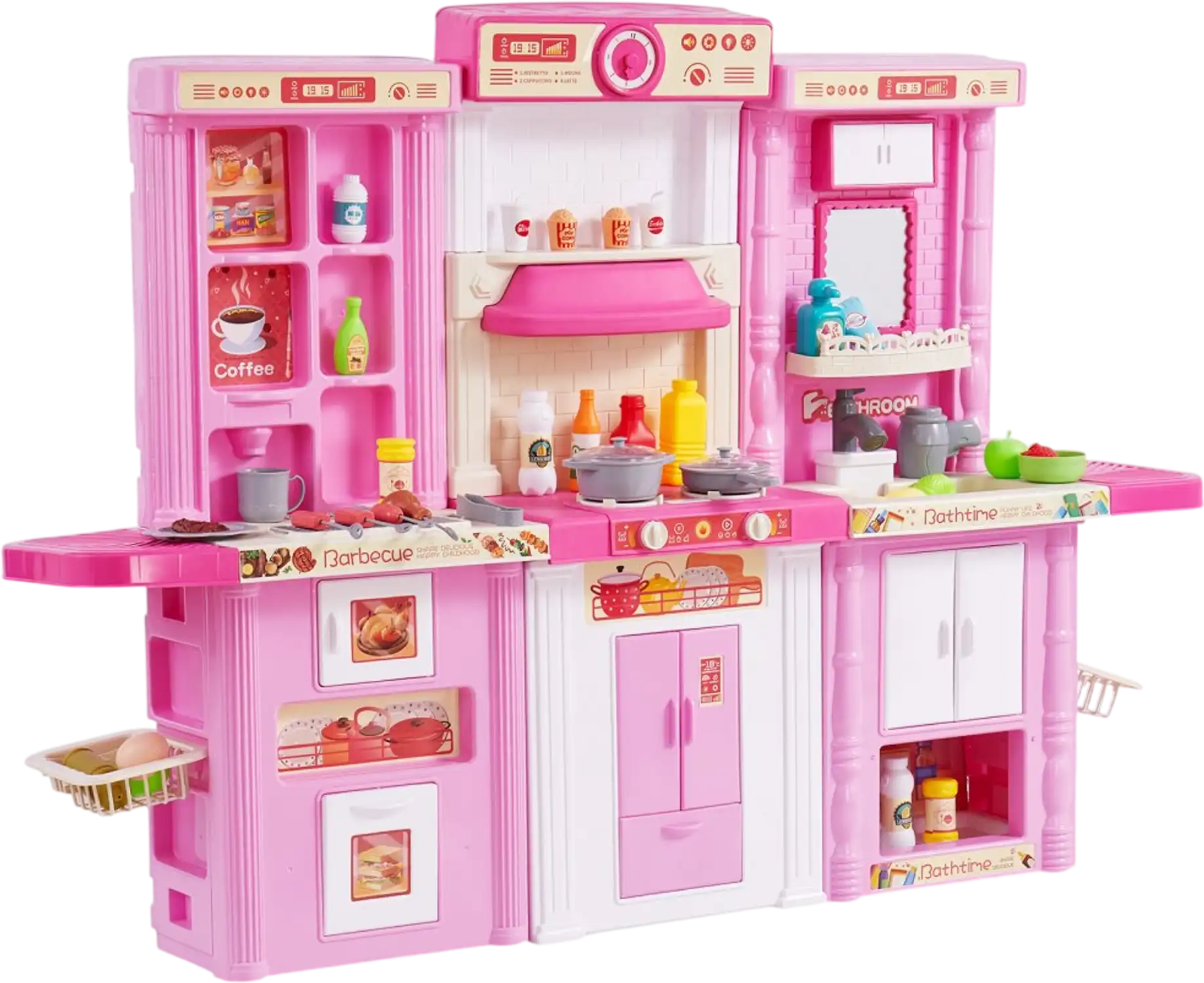 Vevor Kitchen Playset 3-in-1 Kids Pretend Cooking Toy with 74-Pc Accessories Pink New