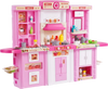 VEVOR Kids Kitchen Playset, 3-in-1 Toddler Kitchen with Simulated Spray, Sounds and Lights, Play Kitchen Set with 74 PCS Cooking Accessory Set for Toddlers, Preschoolers, Children Ages 3-8, Pink