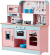 VEVOR Play Kitchen for Kids, Wooden Toy Kitchen Set with Lights and Sounds, Toddler Kitchen with Ice Maker, Oven, Sink, Microwaves, Fridge and Utensil and Fruit Accessory for Toddlers ages 3-8,Pink